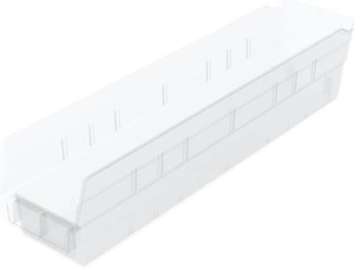 Akro-Mils 30128 Heavy Duty Plastic Shelf Bins, 18"x 4"x 4", Clear, 12-Pack