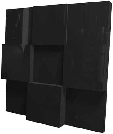 2 PACK — Acoustic Soundproofing Diffusion Panel | Acoustic Treatment for Recording Studio Home Office Podcast Living Room | Absorption - Reflection | Color Plates: (Black glossy plastic, EDISON)