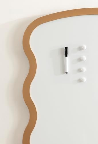 Kate and Laurel Holbrook Wavy Magnetic Dry Erase Board with Marker and Four Magnets; 24 x 36; Gold; Decorative Wall Organization White Board for Use as Bedroom or Dorm Room Decor