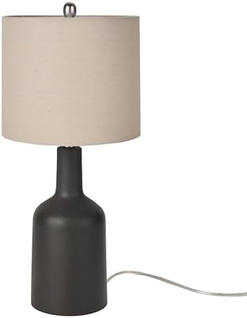 Nourison Home 22" Black Ceramic Table Lamp with Oatmeal Linen Shade for Modern Farmhouse, Bedside Lamp, Living Room Lamp, Small Accent Lamp for Dining Room