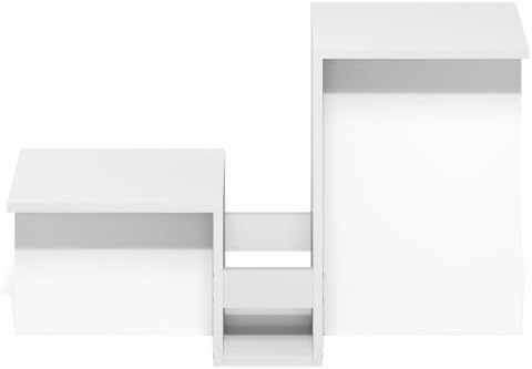 Furinno BOYATE Valley-Shaped Side Table with Open Shelf, White | Compact, Narrow, Tiered Levels and Magazine Rack, High-Low Tabletop, End Table, for Living Room, Bedroom