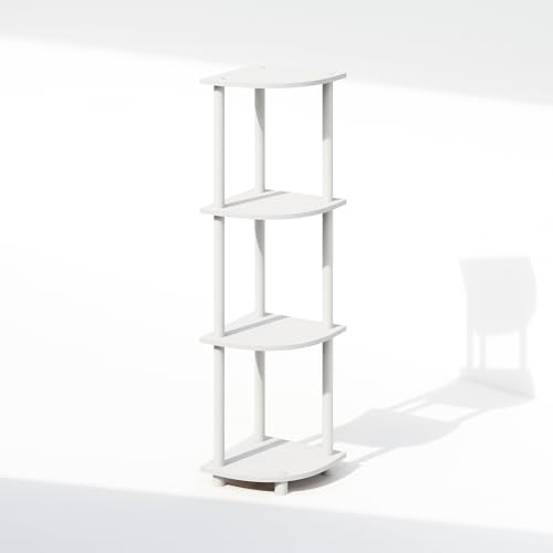 Furinno Turn-N-Tube Corner Shelf, 4-Tier Corner Bookshelf, White