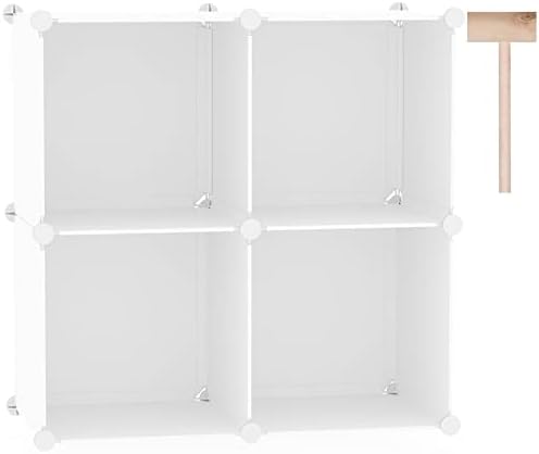 C&AHOME Plastic Cube Storage Organizer, 4-Cube Shelves Units, Milky