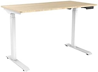 Monoprice Electric Single Motor Sit-Stand Complete Desk Table - Height Adjustable, Solid-Core Natrual Wood Top, for Home and Office, 47.2 x 23.6 Inch, White - Workstream Collection