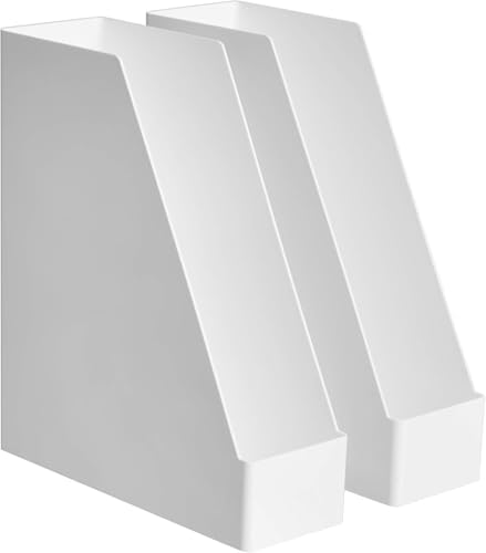 Amazon Basics Rectangular Plastic Desk Organizer, Magazine Rack, White, 2-Pack Temp