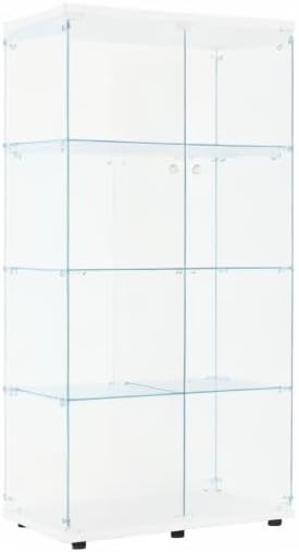 FLYMUHJIA Glass Display Cabinet Kitchen Pantry Storage Cabinet Corner Bar Cabinet with Four Level Double-Door, 64”hx32''lx 14''w White