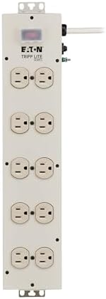 Eaton Tripp Lite Series 10 Outlet Heavy Duty Power Strip, Metal, Under Desk & Wall Mount Option, 15ft Extension Cord, On/Off Switch Cover, Industrial Garage Shop Work Bench, White (TLM1015NC)