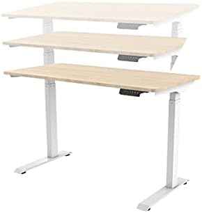 Monoprice Electric Single Motor Sit-Stand Complete Desk Table - Height Adjustable, Solid-Core Natrual Wood Top, for Home and Office, 47.2 x 23.6 Inch, White - Workstream Collection