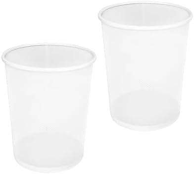 2-Pack 6-Gallon Round Steel Mesh Trash Can, Recycling Wastebasket, White