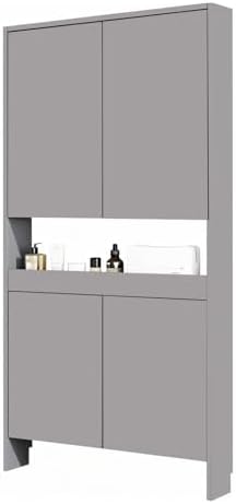 LINLIUA Behind the Door Bookshelf, 5 Shelf Behind Door Shelves with Storage, Space-Saving Wall Mount Narrow Bookcase Cabinet for Living Room Bedroom