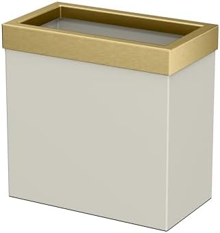 Gatco Modern Rectangle Wastebasket, Matte Pearl and Brushed Brass Combo - Stainless Steel Trash Can with Removable Lid, Leakproof, 3 Gallon Capacity for Bathroom, Bedroom, Kitchen, or Office