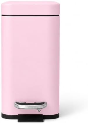 Home Zone Living 1.3 Gallon Small Bathroom Trash Can with Lid and Step Pedal, Stainless Steel Wastebasket with Slim Design for Home and Office, Matte Pink, 5 Liters