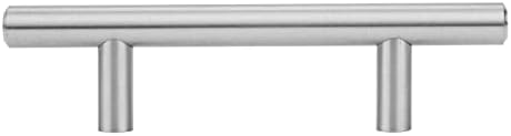 Amazon Basics Euro Bar Cabinet Handles, Drawer Pulls, Kitchen Cabinet Hardware, 5.38-inch Length, 3-inch Hole Center, 1/2-inch Diameter, Satin Nickel, 25-Pack