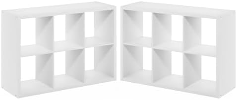 Furinno Cubicle Book Shelf Set of 2, 6-Cube Bookshelf, White
