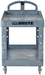 Rubbermaid Commercial Products BRUTE Heavy Duty 2-Shelf Utility/Service Cart, Large, Lipped Shelves, Ergonomic Handle, 750 lbs. Capacity, Black, for Warehouse/Garage/Cleaning/Maintenance/Stadiums