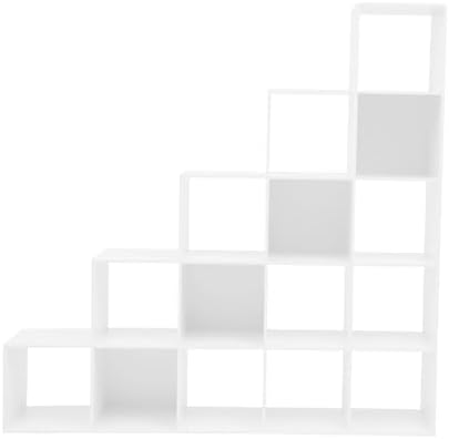 5-Tier Stepped Bookshelf, 15 Cube Storage Organizer, Freestanding Ladder Bookcase, L-Shaped Corner Shelf, Room Divider Shelf, 57.5" Tall Modern Display Shelf for Home Office Living Room