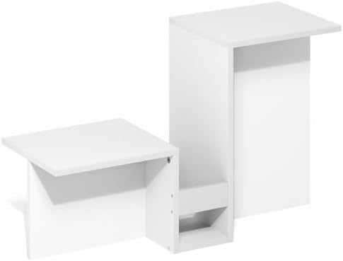Furinno BOYATE Valley-Shaped Side Table with Open Shelf, White | Compact, Narrow, Tiered Levels and Magazine Rack, High-Low Tabletop, End Table, for Living Room, Bedroom