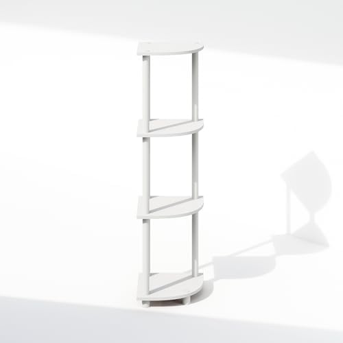 Furinno Turn-N-Tube Corner Shelf, 4-Tier Corner Bookshelf, White