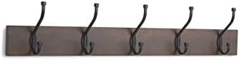 Amazon Basics Wall-Mounted Metal Coat Rack, 5 Hooks, Espresso