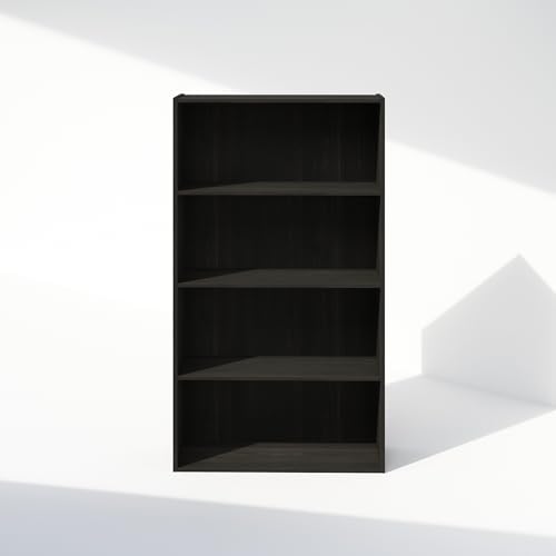 Furinno Simple Book Shelf, 4-Tier Bookshelf, Bookcase with Open Shelf, 9.4 x 23.6 x 41.7, for Living Room, Bedroom, Home Office, Espresso