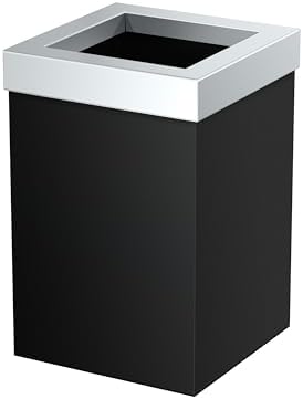 Gatco Small Bathroom Trash Can with Lid, Square 3 Gallon Stainless Steel Wastebasket, Under Sink, Matte Black and Chrome, for Bathroom, Bedroom, Office (1915C)