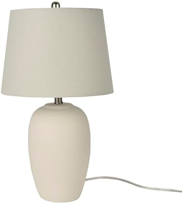 Nourison Home 23" Natural White Ceramic Jar Table Lamp for Bedroom, Living Room, Dining Office, with Off-White Shade