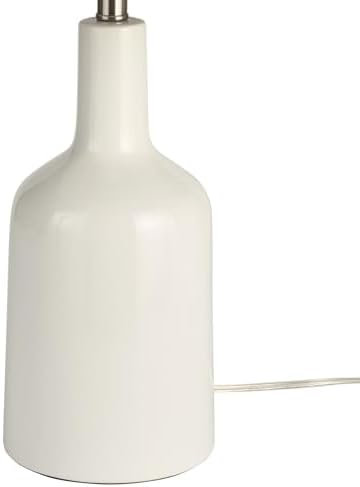Nourison Home 22" White Glossy Ceramic Table Lamp with Oatmeal Linen Shade for Modern Farmhouse, Bedside Lamp, Living Room Lamp, Small Accent Lamp for Dining Room