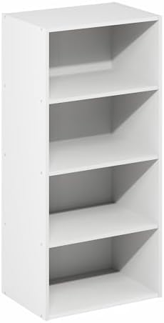 Furinno Basic Book Shelf, 4-Tier Bookcase with Open Shelf, Bookshelf, Cube Storage Organizer, 11 x 17 x 35, for Living Room, Bedroom, Home Office, White