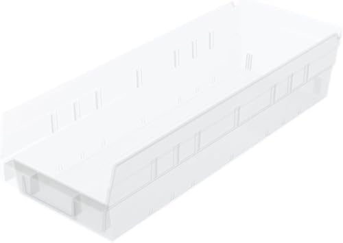 Akro-Mils 30138 Heavy Duty Plastic Shelf Bins, 18"x 6.5"x 4", Clear, 12-Pk