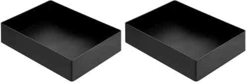 Amazon Basics Rectangular Plastic Desk Organizer with Storage Trays, Accessory Tray for Office Supplies and Pen Holder, 9.4 x 6.7 x 2 inch, Black (Pack of 2)