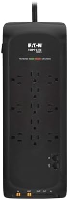 Eaton Tripp Lite Series Surge Protector Power Strip with Flat Plug Braided Extension Cord + Coax, Phone/Modem & Ethernet Ports, 4200 Joules, 8ft Cable, Manufacturer's (TLP118DBTELTV)