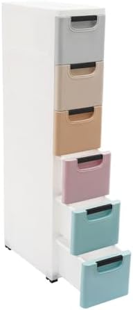 Slim 6 Drawers Storage Cabinet for Narrow Space, PP Storage Tower with 77 lbs Capacity, for Home Office Bedroom Living Room, 15.7" W x 7.9" D x 39.4" H (Multicolor)