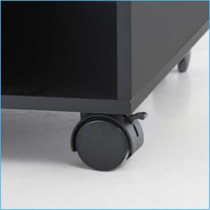 FITUEYES Mobile Printer Stand with Storage, Wood Small Printer Table, Black | Under Desk Rolling Work Cart with Wheels and 3 Compartment Organizer Spaces for Home Office, 15.7 x 11.8 x 13.8