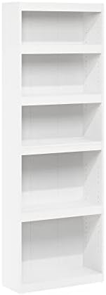 Furinno JAYA Book Shelf, 5-Tier Bookshelf, Enhanced Home Bookcase with Adjustable shelf, 9.5" x 24.5" x 71.1", for Organization and Storage, for Living Room, Bedroom, Home Office, White