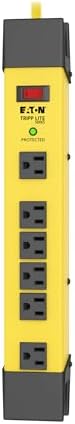 Tripp Lite Eaton TLM609SA Heavy Duty Power Strip with Surge Protection, 6 Outlets, 1500 Joules, Yellow Metal Housing, 9ft Cord, Keyhole Mounting Slots, Cord Wrap, Industrial Garage Work Shop Bench
