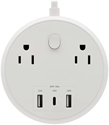 Tripp Lite Safe-IT 30W Surge Protector, 2 Outlets & 2 USB + 1 USB-C Port for Fast Charging, 300 Joules, 6 Foot 5-15P Cord, Manufacturer's Warranty & $25,000 Insurance (TLP26PD30WCAM)