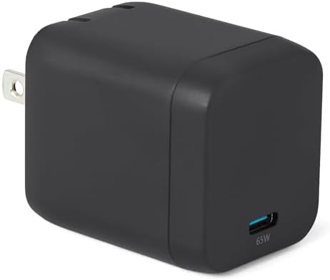 Amazon Basics 65W Fast Charging USB-C GaN Wall Charger, 1-Port PD 3.1, Compact with Foldable Plug for Laptops, Tablets, Phones, Black