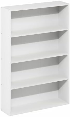 Furinno Basic Book Shelf, 4-Tier Bookcase with Open Shelf, Bookshelf, Cube Storage Organizer, 6 x 24 x 35, for Living Room, Bedroom, Home Office, White