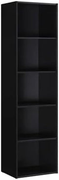 Pemberly Row 5-Shelf Wooden Bookcase, Black Finish, 59.06 in H x 15.91 in W x 11.77 in D, Slim Multi-Purpose Design, Engineered Wood Construction, Contemporary Style for Home or Office Organization