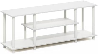 Furinno Turn-N-Tube 3-Tier Toolless Assembly TV Stand, White | for TV up to 50 Inch, Open Frame Rectangular Entertainment Center with Storage Shelf, TV Console, for Living Room, Bedroom