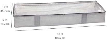 Amazon Basics Under Bed Storage Bags for Clothes and Blankets, Foldable Fabric Zipper Container with Clear Window and Reinforced Handles, Space Saving, 18 x 42 x 6 inches, Gray, 2-Pack