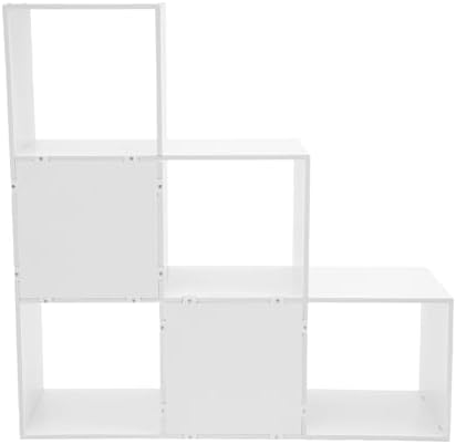 3-Tier Stepped Bookshelf, 6 Cube Storage Organizer, Freestanding Ladder Bookcase, L-Shaped Corner Shelf, Room Divider Shelf, 35.4" Tall Modern Display Shelf for Home Office Living Room