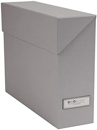 Bigso Lovisa Fiberboard Label Frame 12 File Storage Box - Document Organizer for Important Paperwork - Durable Hanging File Box with a Flip Top Lid & Metal Label Window - 3.7 in x 13 in x 9.4in - Grey