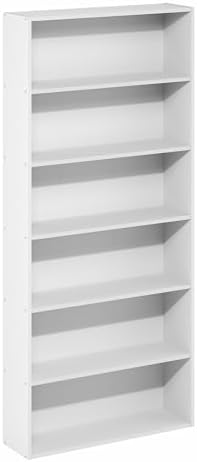 Furinno Basic DVD Shelf, 6-Tier Media Shelf, CD Rack, White | 7 x 24 x 53, Open Shelf for DVD Blueray Game Disc, Cube Storage Organizer, for Living Room, Bedroom, Home Office