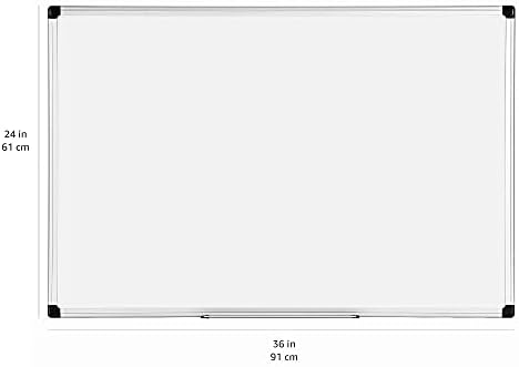 Amazon Basics Magnetic Dry Erase Whiteboard, 36"W x 24"H, Aluminum Frame, Silver/White, Easy to Install and Clean