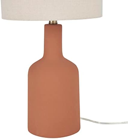 Nourison Home 22" Terracotta Orange Ceramic Table Lamp with Oatmeal Linen Shade for Modern Farmhouse, Bedside Lamp, Living Room Lamp, Small Accent Lamp for Dining Room