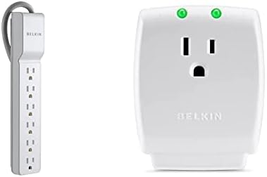 Belkin BelkinBelkin 6-Outlet Commercial Power Strip Surge Protector,White & 1-Outlet Home Series SurgeCube - Grounded Outlet Portable Wall Tap Adapter - White, 1080 JoulesBelkin