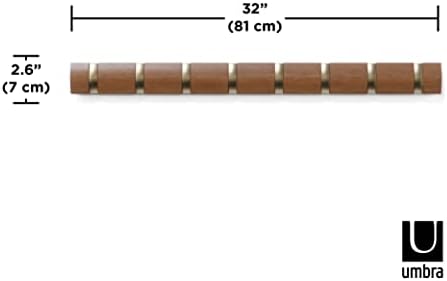 Umbra Flip Coat Rack, Wall Mount 8-Hook, Space Saving, Light Walnut/Warm Gold