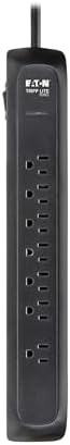 Eaton Tripp Lite Series TLP76B Surge Protector Power Strip with Flat Extension Cord Plug, 7 Outlets, 1500 Joules, 6ft Power Cable, Black, Manufacturer's Liftime Warranty & $25,000 Insurance