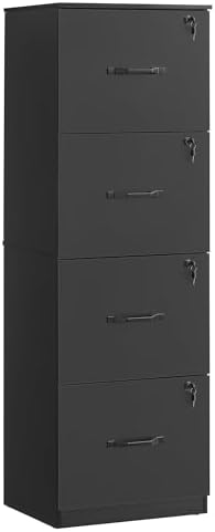 VASAGLE 4 Drawer File Cabinet with Locks, for A4, Letter Sized Documents
